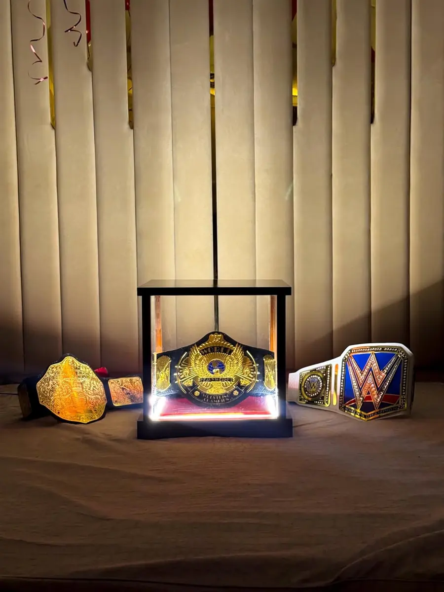 LED Championship Belt Display Case — Wood & Acrylic with RGB Lighting — view 1