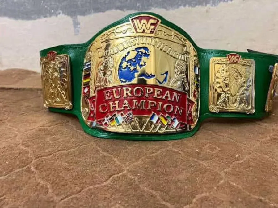WWF European Block Logo Championship Title Belt — view 2