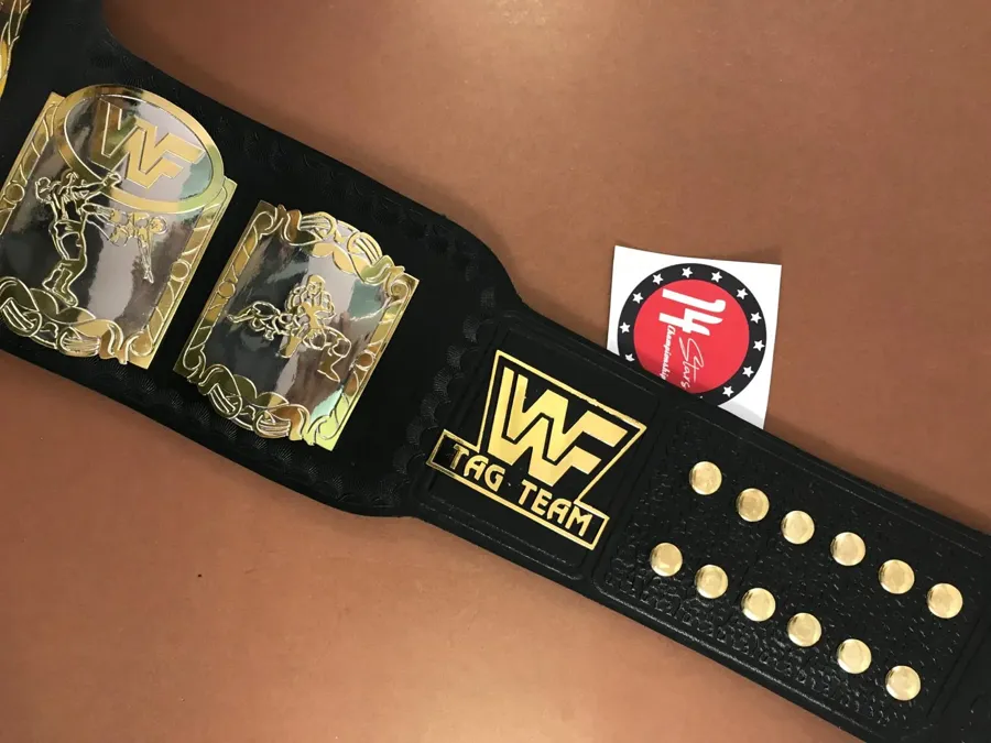 WWF World Tag Team Dual Plated 24K Gold Zinc Championship Belt — view 2