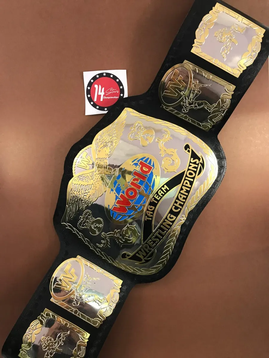 WWF World Tag Team Dual Plated 24K Gold Zinc Championship Belt
