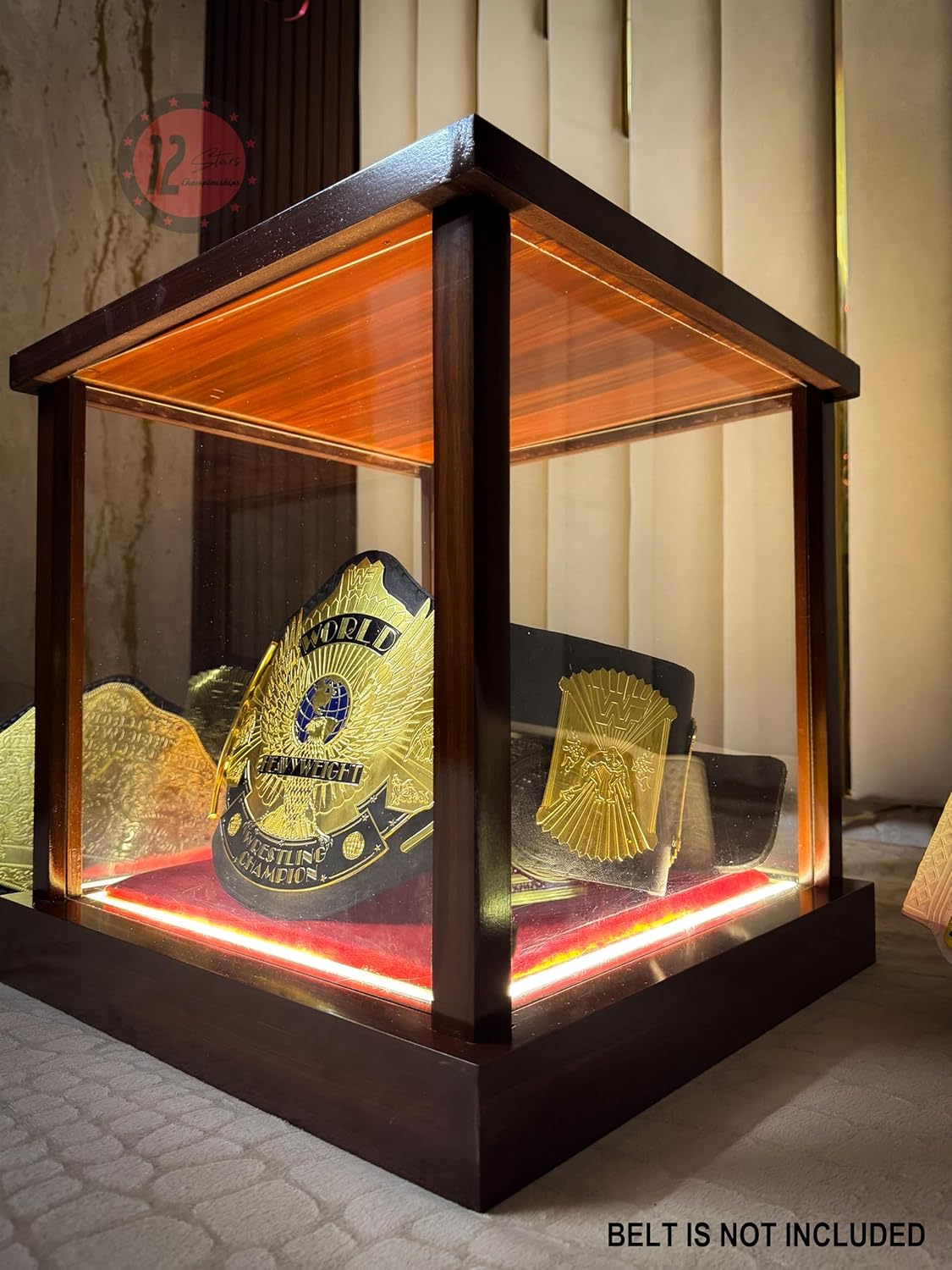 Display case interior lit with blue RGB LED lighting